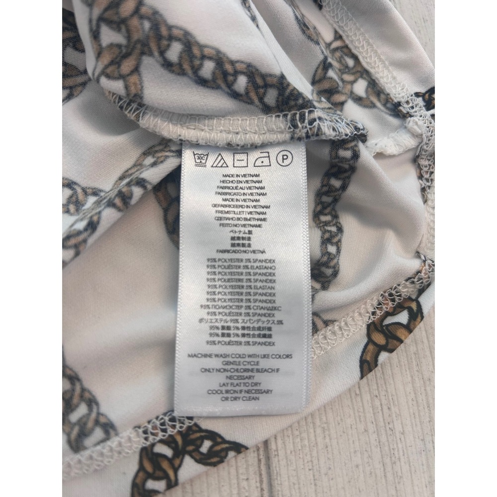 Michael Michael Kors Womens White Chain Print V Neck Jersey Blouse Large - Picture 8 of 9